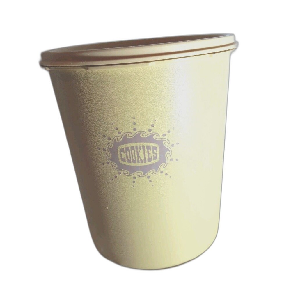 Vtg TUPPERWARE COOKIES Canister Servalier Sunburst Lid Yellow Harvest Gold 1970s